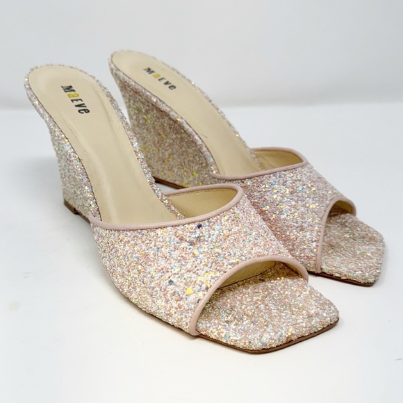 Maeve Anthropologie Pink Glitter Wedge Mules Heels Women’s Size 9 - Picture 1 of 11